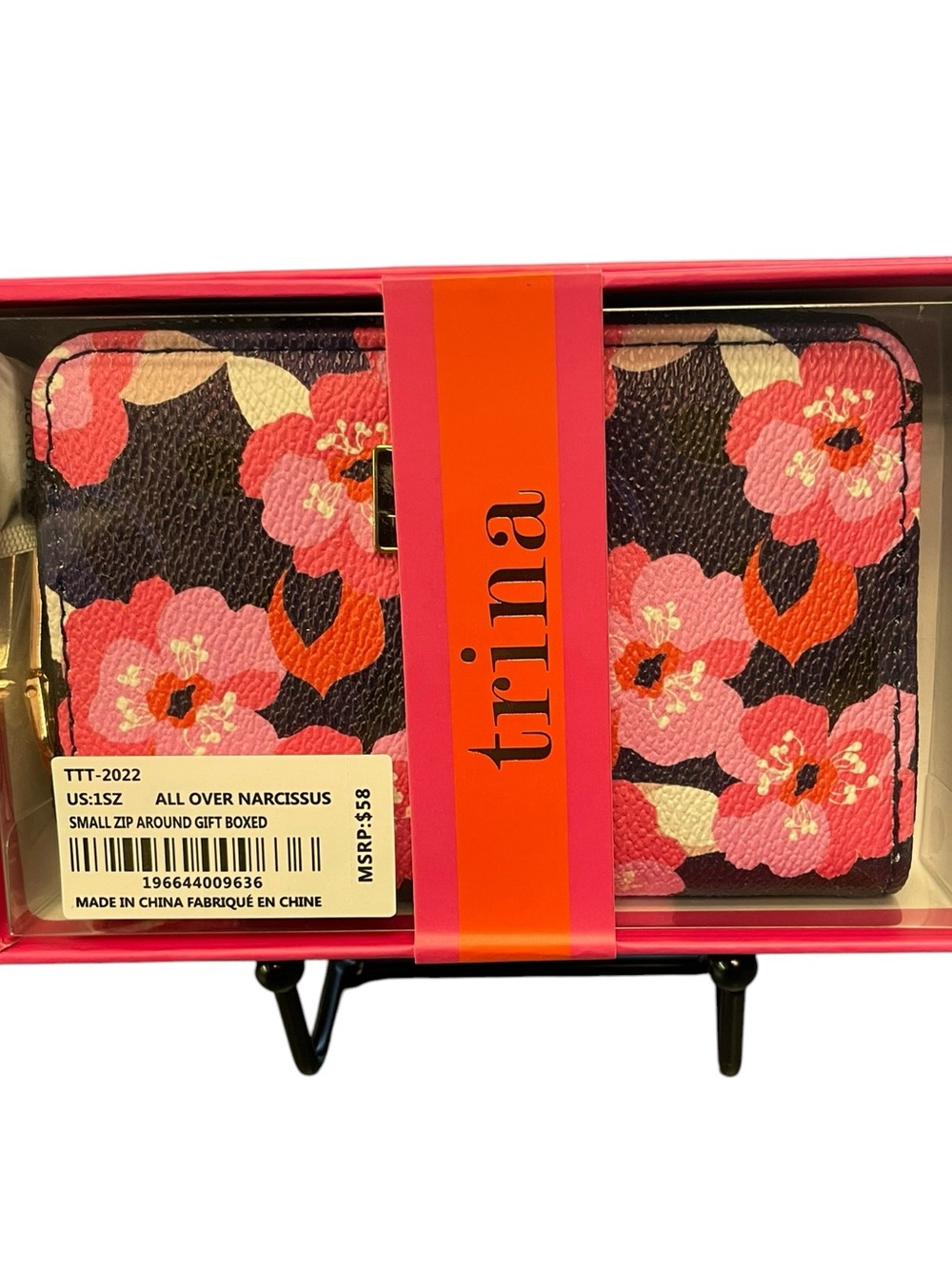 TrIna Floral Zip-Around Card Holder - Pink, Black, Orange